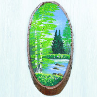 14160331 - Картина на спиле дерева русские березы 30 см лето.