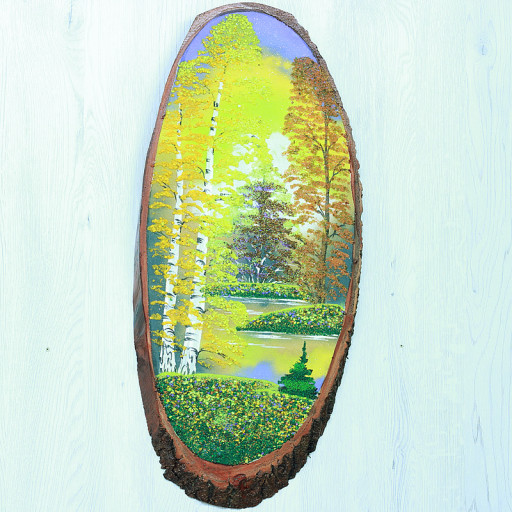 14160965 - Картина на спиле дерева утренний лес 60 см осень