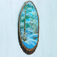 14160802 - Картина на спиле дерева вековые сосны 55 см зима