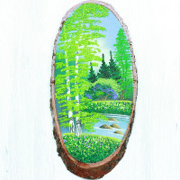 14160431 - Картина на спиле дерева русские березы 35 см лето.