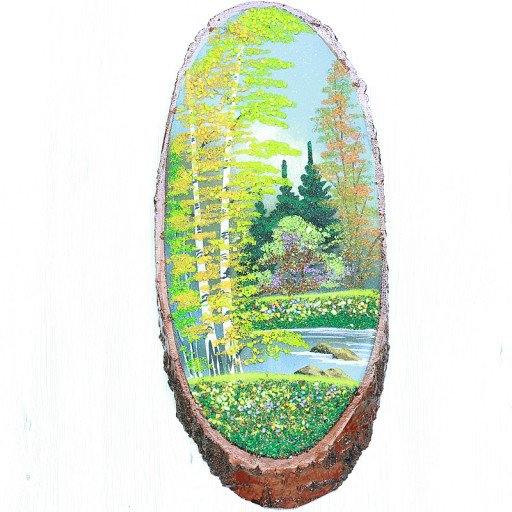 14160461 - Картина на спиле дерева русские березы 35 см осень.