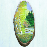 14160864 - Картина на спиле дерева закат в лесу 55 см осень