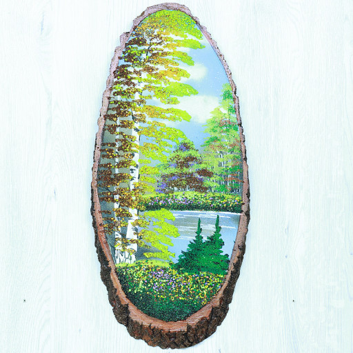 14160761 - Картина на спиле дерева русские березы 50 см осень