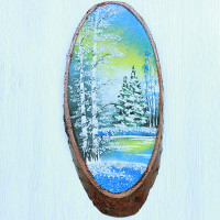 14160305 - Картина на спиле дерева утренний лес 30 см зима.