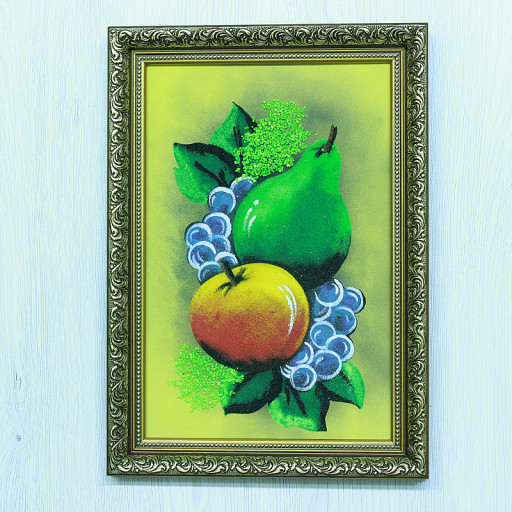 14155705 - Натюрморт яблоко и груша А4, фон - желтый