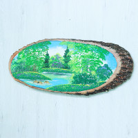 14161141 - Картина на спиле дерева русские березы 70 см лето.