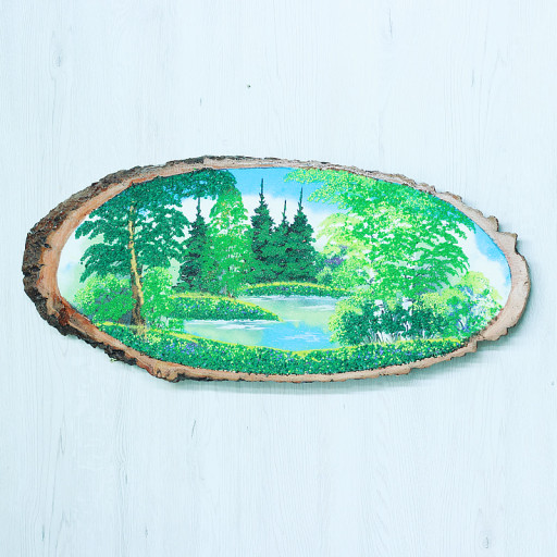 14161142 - Картина на спиле дерева вековые сосны 70 см лето.