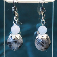 431003 - Серьги шарик из агата волосатика