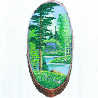 14160432 - Картина на спиле дерева вековые сосны 35 см лето.