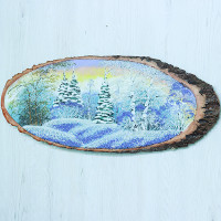 14161015 - Картина на спиле дерева утренний лес 65 см зима