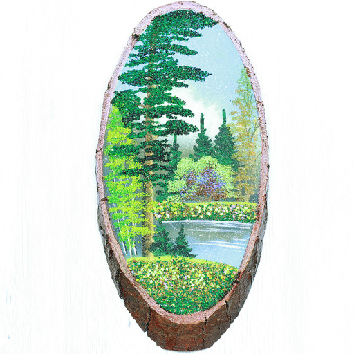 14160462 - Картина на спиле дерева вековые сосны 35 см осень.