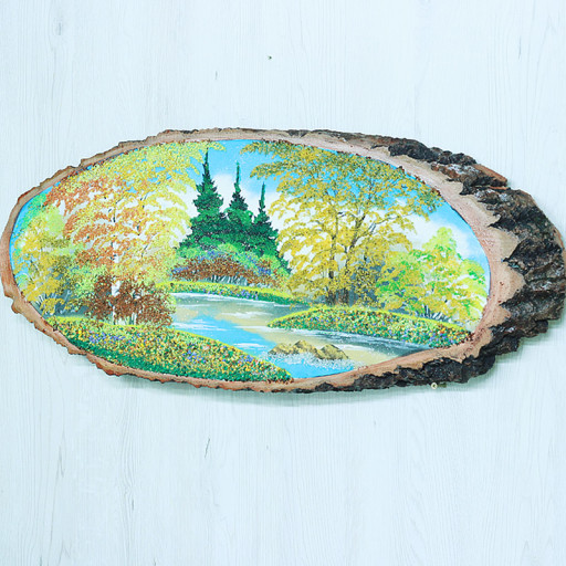 14161071 - Картина на спиле дерева русские березы 65 см осень