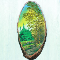 14160565 - Картина на спиле дерева утренний лес 40 см осень.