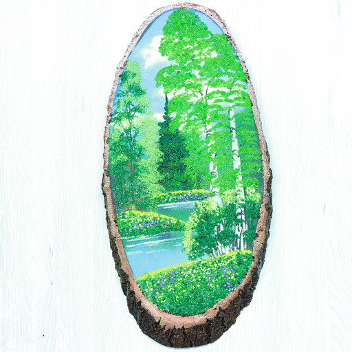 14160631 - Картина на спиле дерева русские березы 45 см лето.