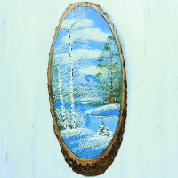 14160901 - Картина на спиле дерева русские березы 60 см зима