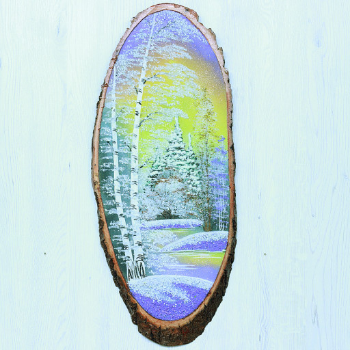 14160904 - Картина на спиле дерева закат в лесу 60 см зима